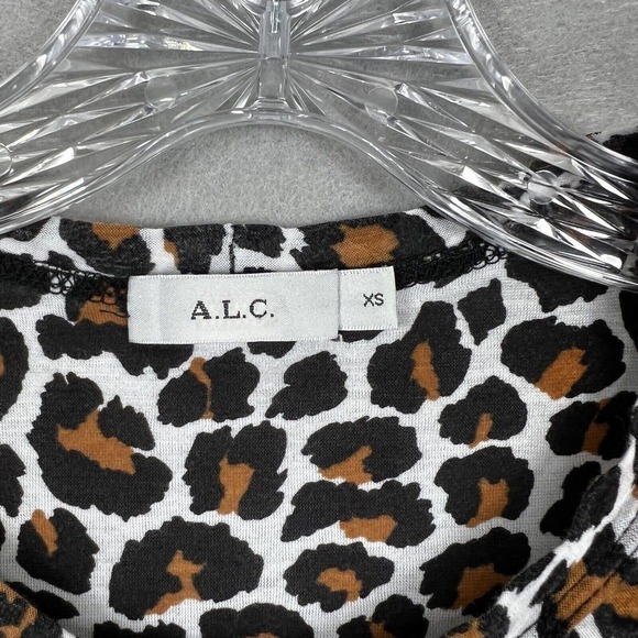 A.L.C Shirt Top XS Leopard Print Puff Sleeve Crewneck Tee Cotton Pullover - Picture 5 of 10
